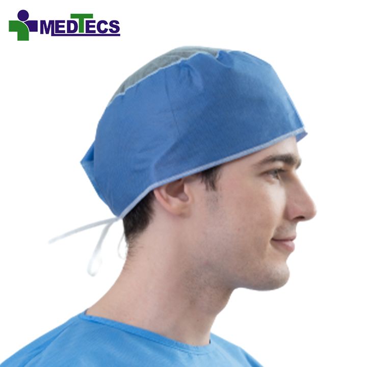 Medtecs Plastic Disposable Printed Surgical Cap Disposable Blue