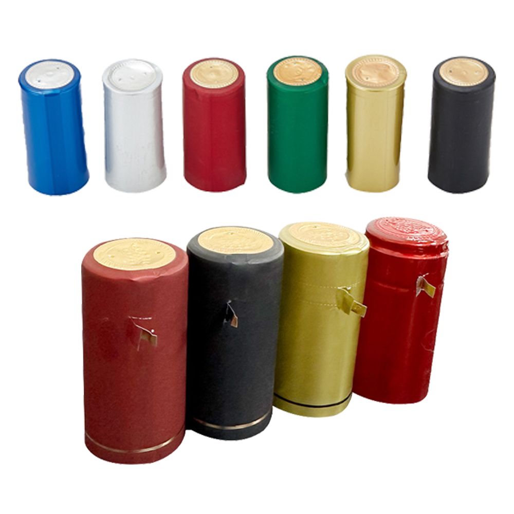 Professional manufacture red wine shrink cap custom pvc film heat shrink bottle cap with tear stripe