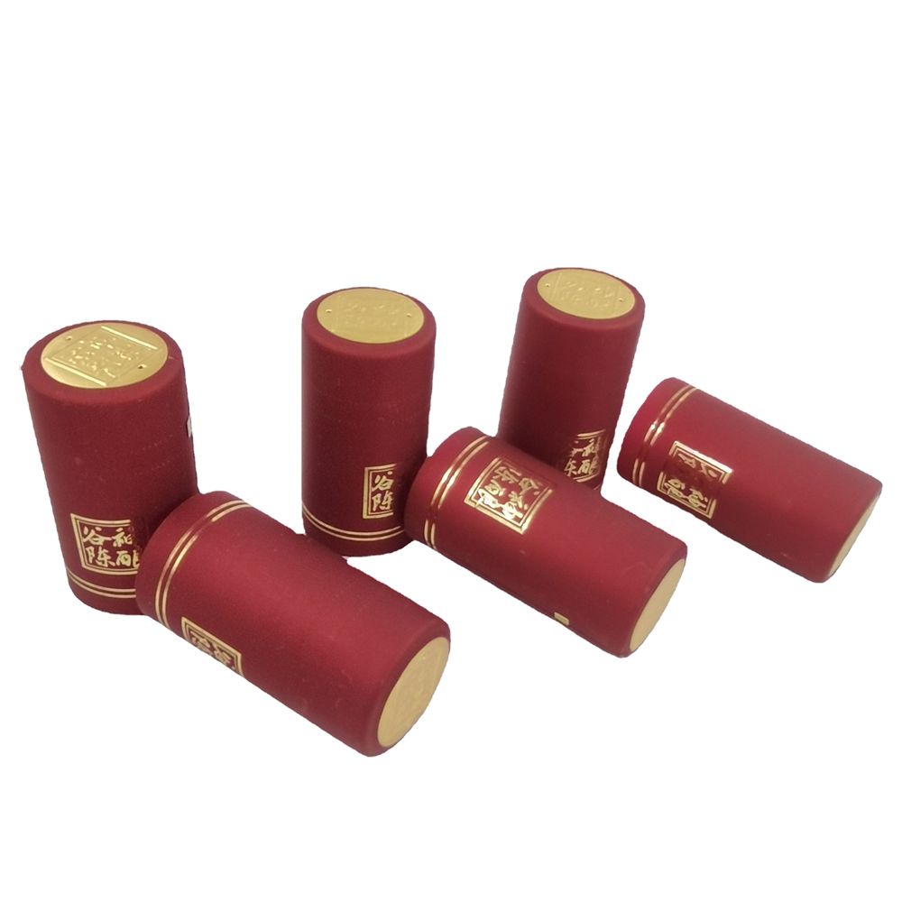 Professional manufacture red wine shrink cap custom pvc film heat shrink bottle cap with tear stripe