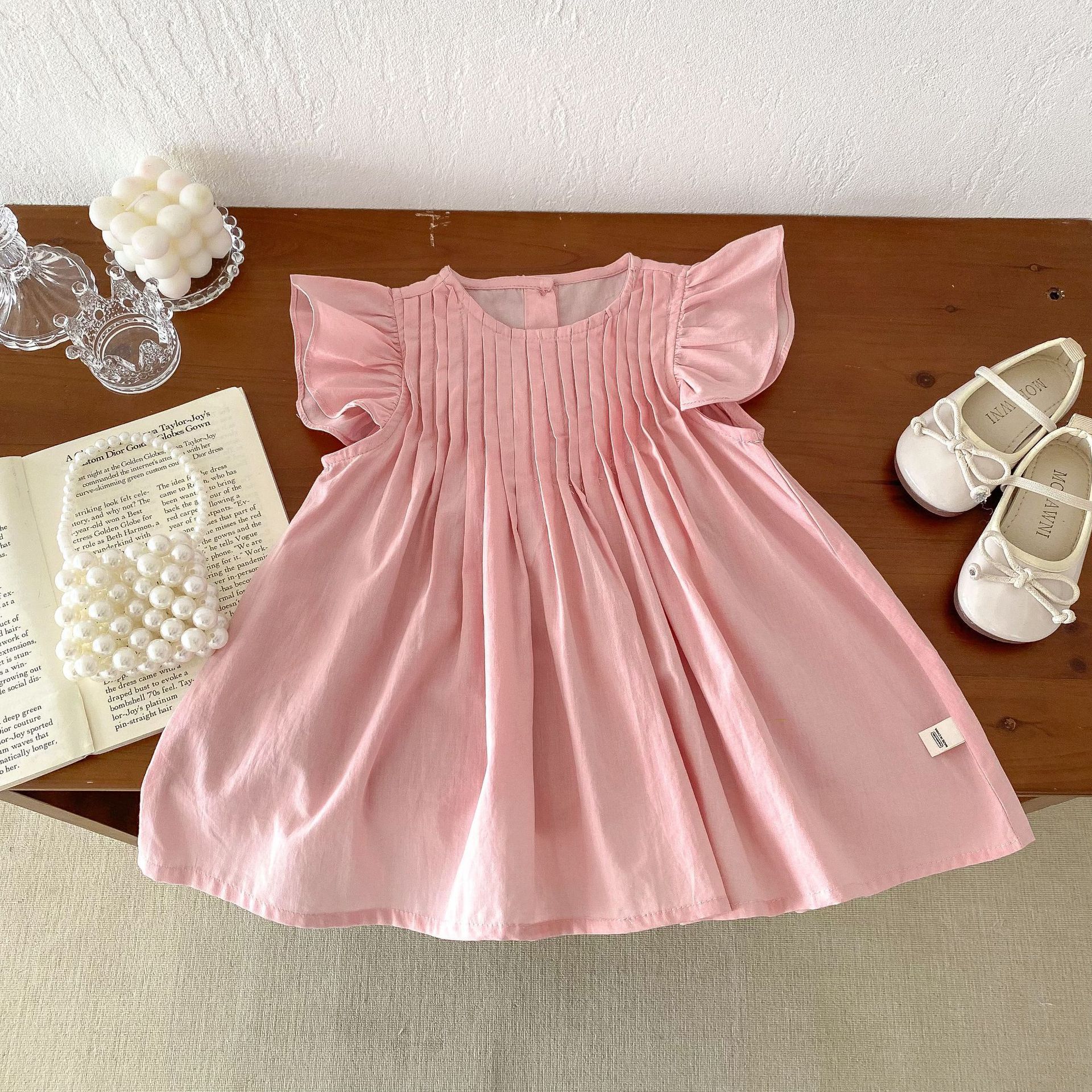 Summer Girls' Pleated Dress, Children's Cotton Short-Sleeve Puff Dress, Princess Style, Cute and Stylish