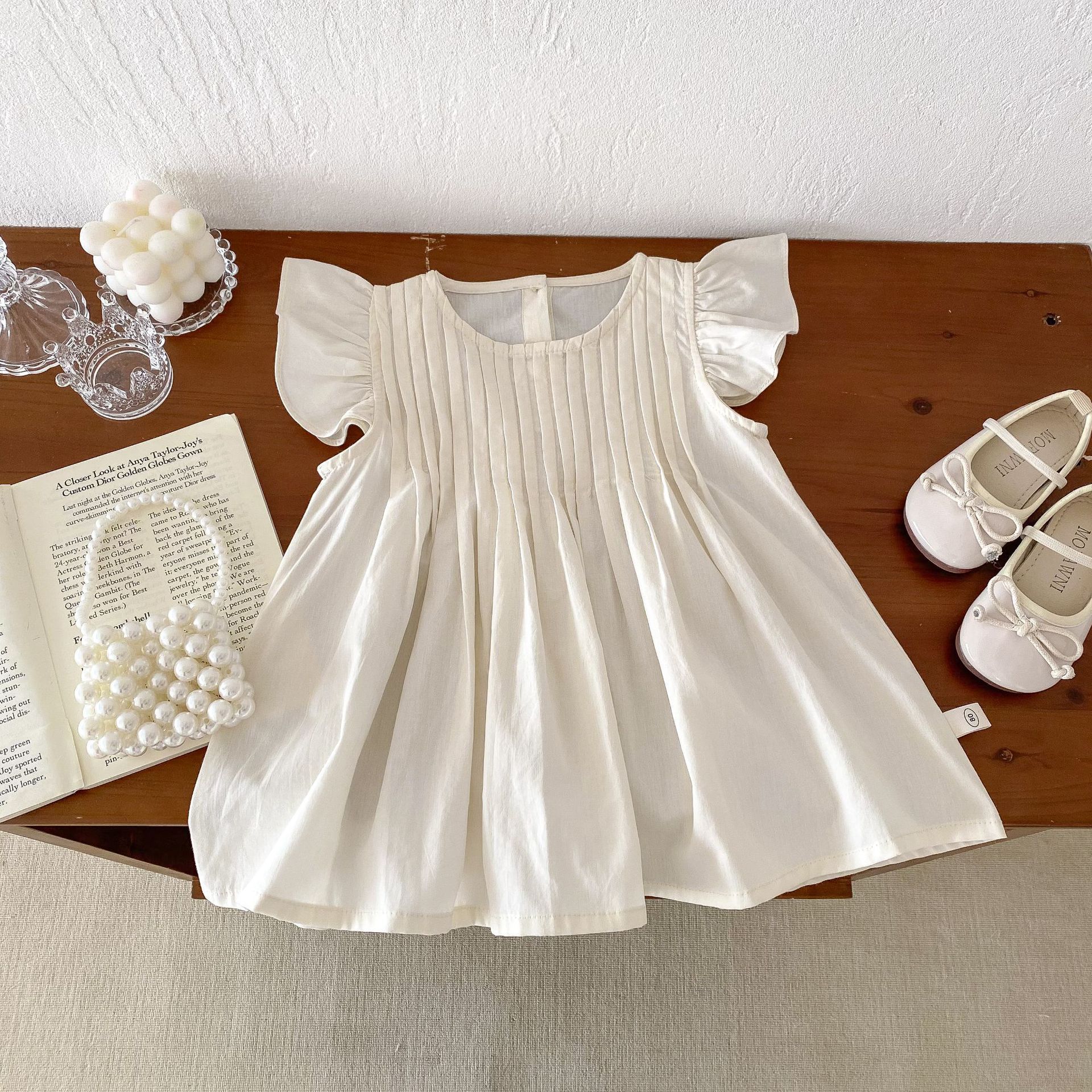 Summer Girls' Pleated Dress, Children's Cotton Short-Sleeve Puff Dress, Princess Style, Cute and Stylish