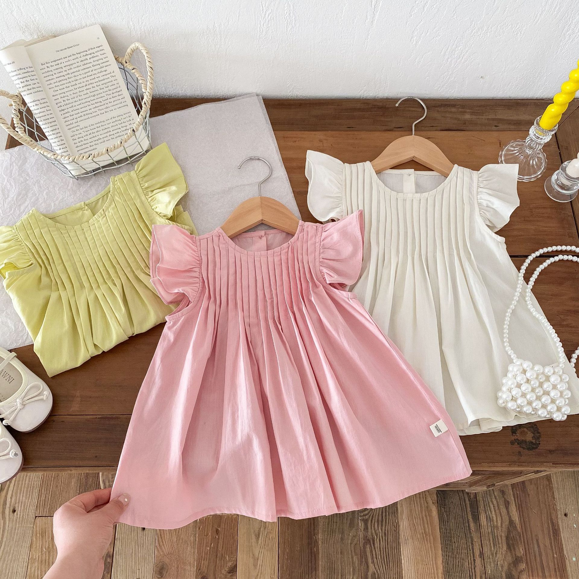 Summer Girls' Pleated Dress, Children's Cotton Short-Sleeve Puff Dress, Princess Style, Cute and Stylish