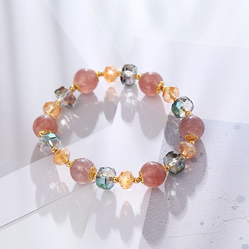 Colorful girl, light luxury, new glass imitation strawberry crystal bracelet, beaded bracelet, women's sen, fashion and simplic