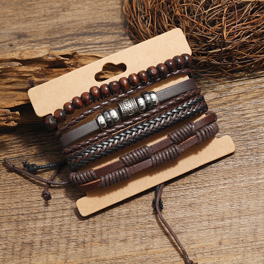 New men's women's alloy accessories cowhide bracelet combination braided leather bracelet fashion source bracelet