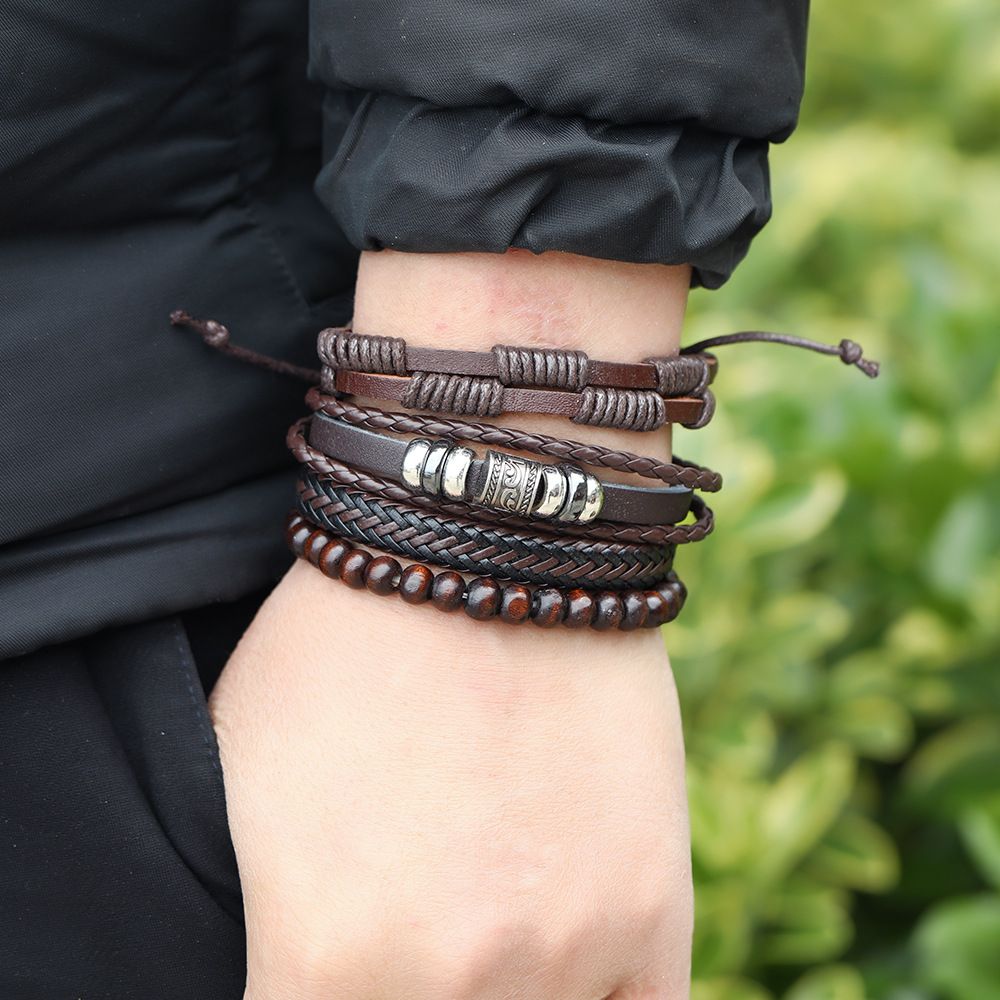 New men's women's alloy accessories cowhide bracelet combination braided leather bracelet fashion source bracelet