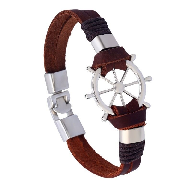 New foreign trade charm jewelry, first layer cowhide rope, leather anchor, rudder woven bracelet