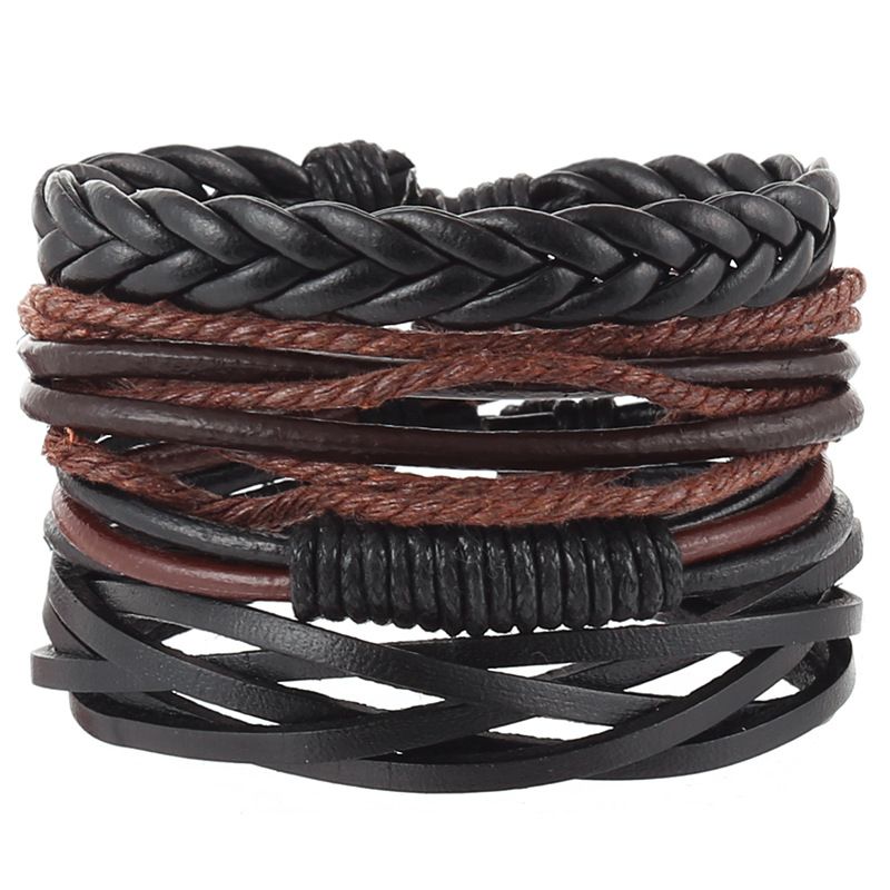 Men's 4 Piece Woven Bracelet Cowhide Bracelet Jewelry Vintage Men's Multi-Layer Bracelet Set