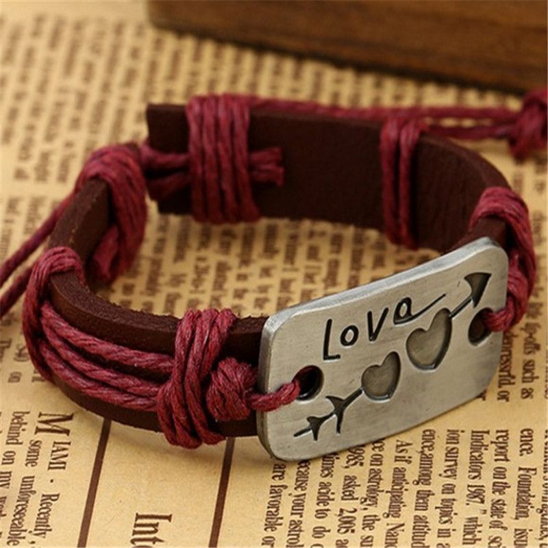 One arrow piercing heart leather bracelet Couple jewelry Valentine's Day gift Tanabata gift