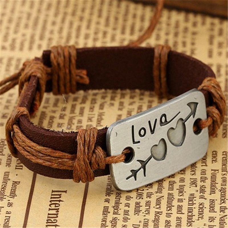 One arrow piercing heart leather bracelet Couple jewelry Valentine's Day gift Tanabata gift