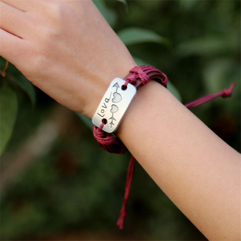 One arrow piercing heart leather bracelet Couple jewelry Valentine's Day gift Tanabata gift