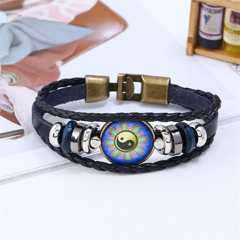 New Buckle Time Gem Bagua Cowhide Bracelet Yin Yang Alloy Leather Bracelet