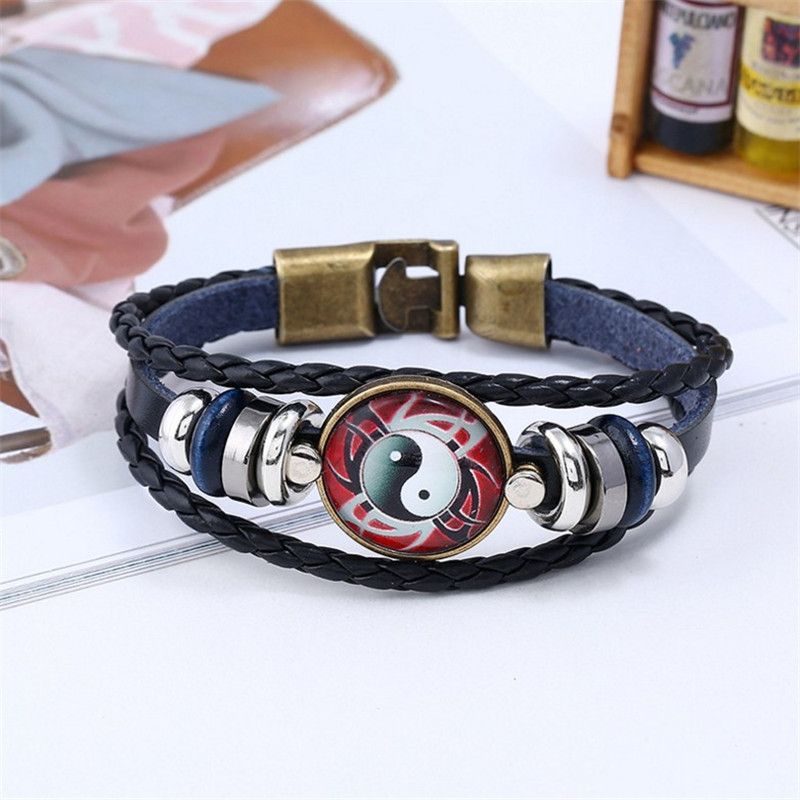 New Buckle Time Gem Bagua Cowhide Bracelet Yin Yang Alloy Leather Bracelet