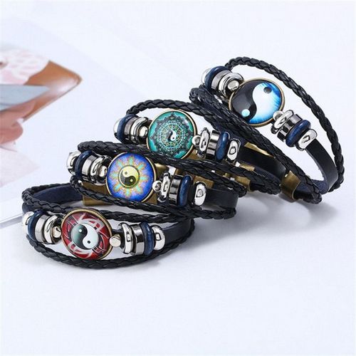 New Buckle Time Gem Bagua Cowhide Bracelet Yin Yang Alloy Leather Bracelet