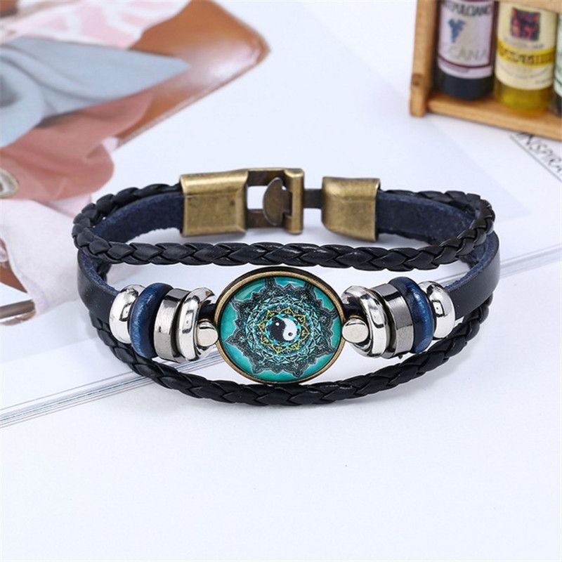 New Buckle Time Gem Bagua Cowhide Bracelet Yin Yang Alloy Leather Bracelet