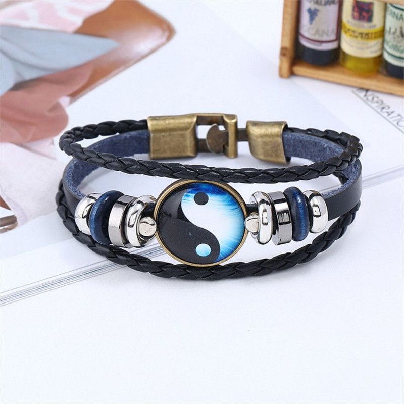 New Buckle Time Gem Bagua Cowhide Bracelet Yin Yang Alloy Leather Bracelet