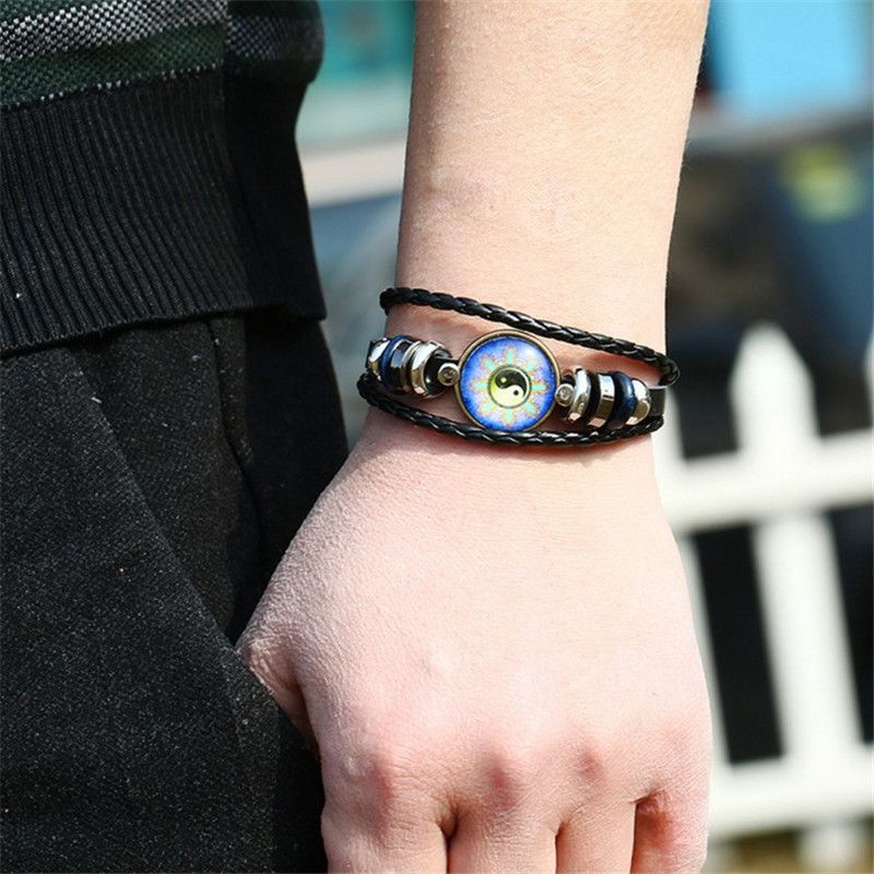 New Buckle Time Gem Bagua Cowhide Bracelet Yin Yang Alloy Leather Bracelet