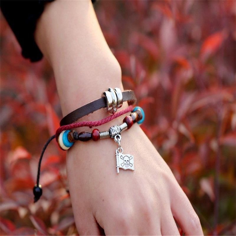 Couple Bracelets Genuine Leather Bracelets Beaded cowhide bracelets