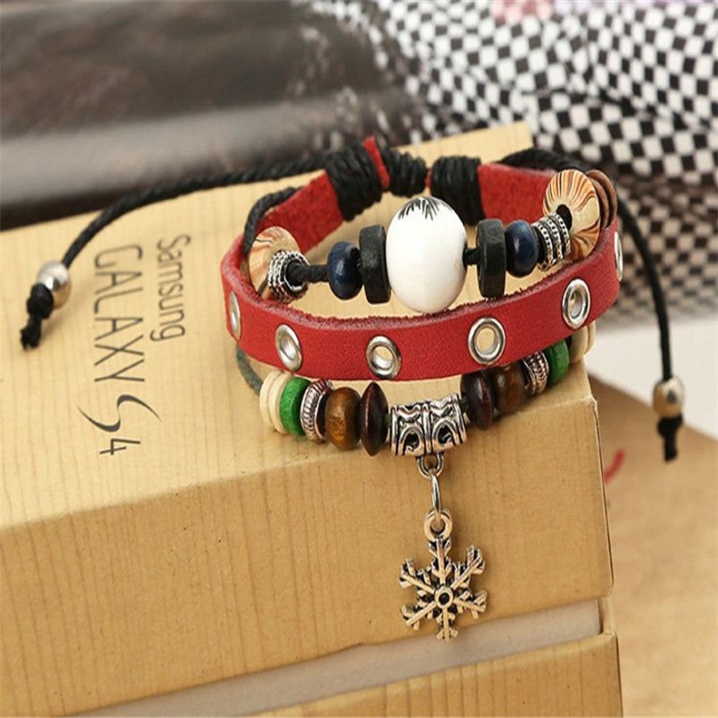 Couple Bracelets Genuine Leather Bracelets Beaded cowhide bracelets