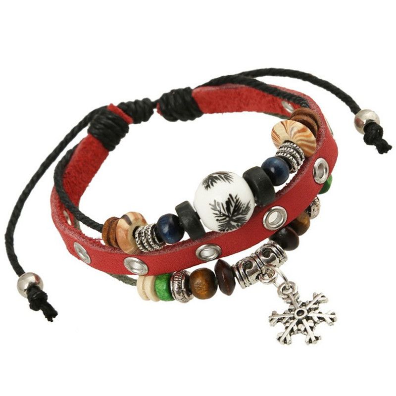 Couple Bracelets Genuine Leather Bracelets Beaded cowhide bracelets