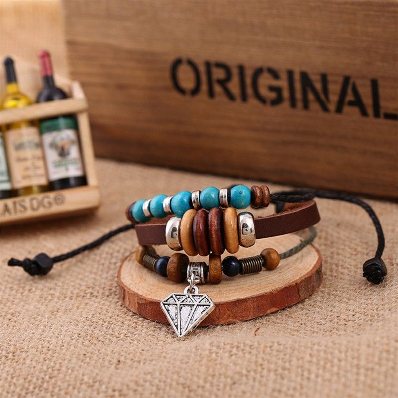 New leather bracelet beaded bracelet Japanese and Korean popular cowhide bracelet manufacturers low price direct sales