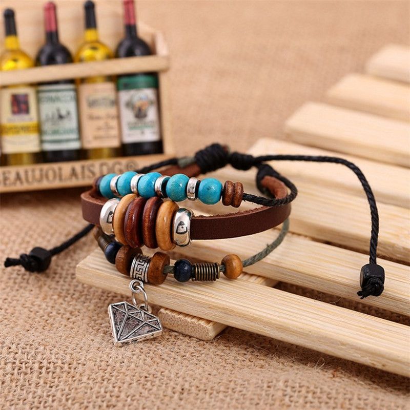 New leather bracelet beaded bracelet Japanese and Korean popular cowhide bracelet manufacturers low price direct sales