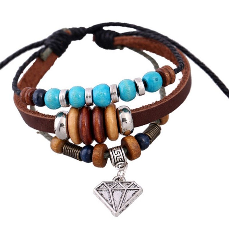 New leather bracelet beaded bracelet Japanese and Korean popular cowhide bracelet manufacturers low price direct sales