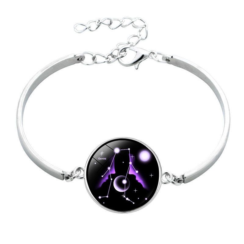 Zodiac Time Gemstone Bracelet Silver Simple Glass Bracelet Bracelet