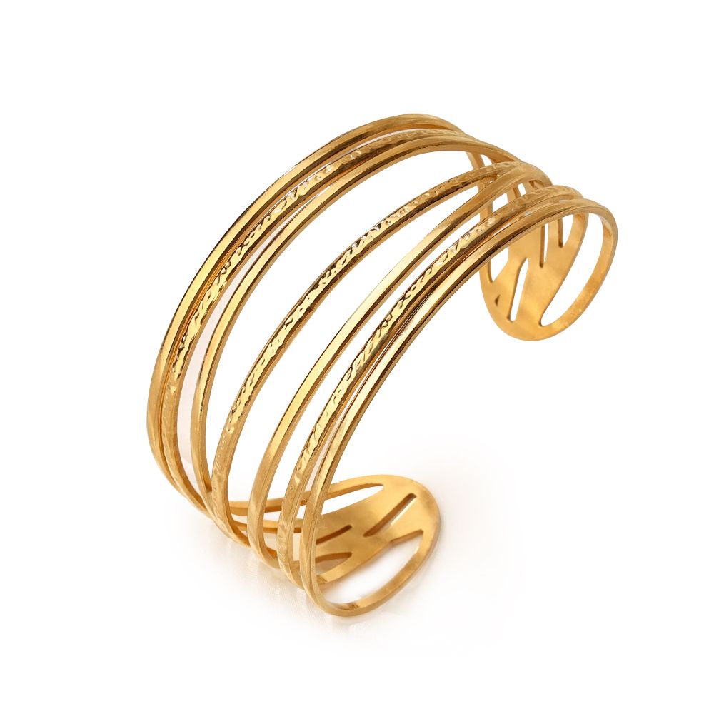 1 piece of stainless steel adjustable women's simple striped color retention wear-resistant fashionable golded bracelet