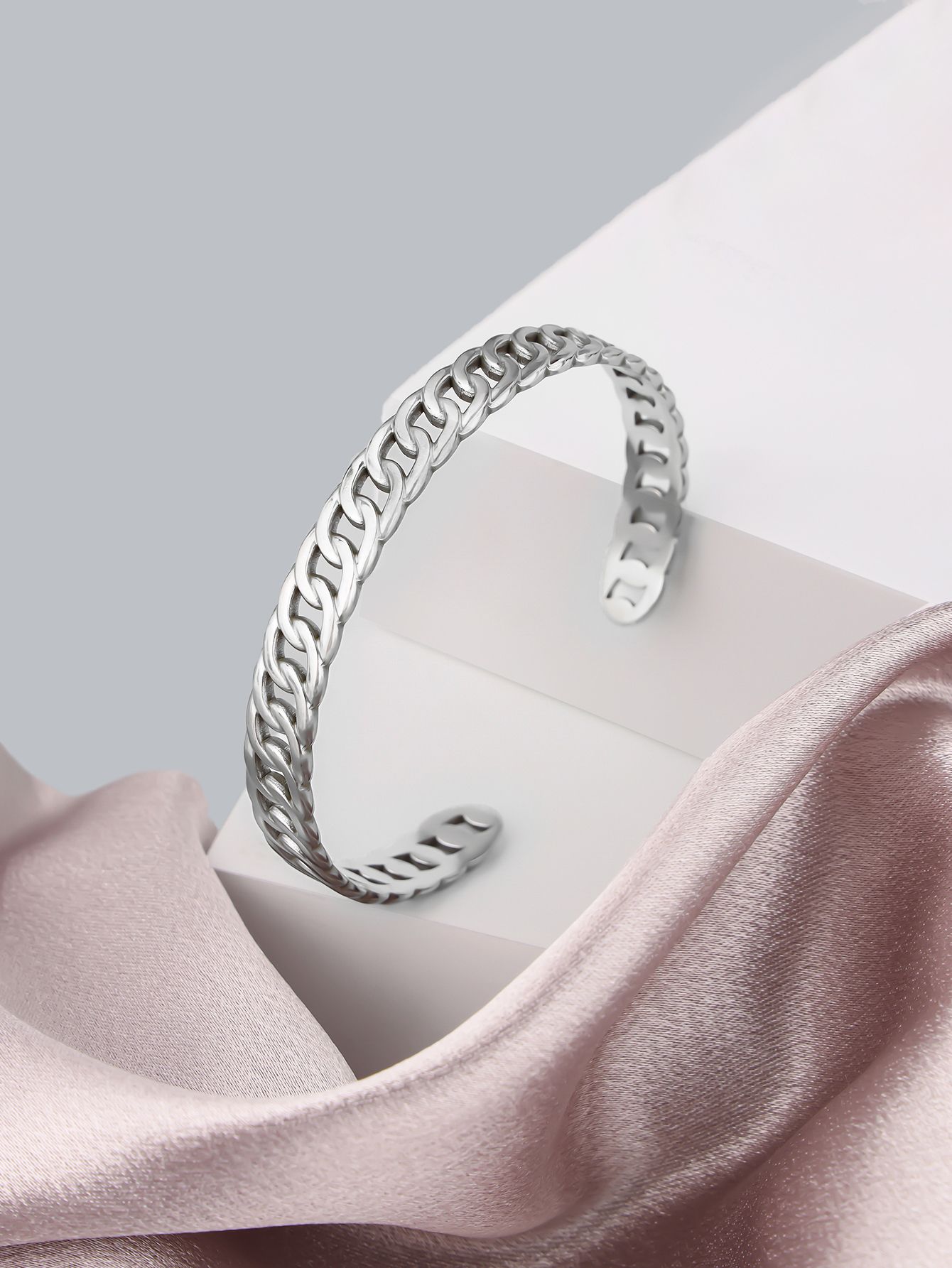 1 piece of stainless steel adjustable women's simple striped color retention wear-resistant fashionable chain bracelet