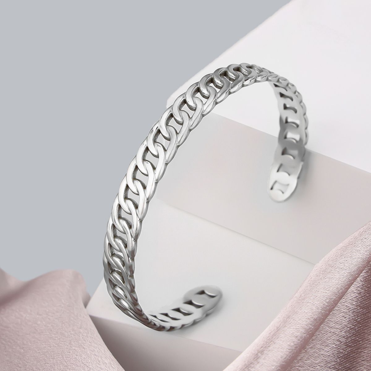 1 piece of stainless steel adjustable women's simple striped color retention wear-resistant fashionable chain bracelet