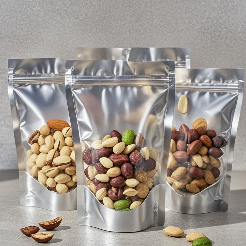 Custom Print Transparent Front Window Food Ziplock Bag Aluminium Stand Up Pouches For Coffee Bean Nuts Snaking