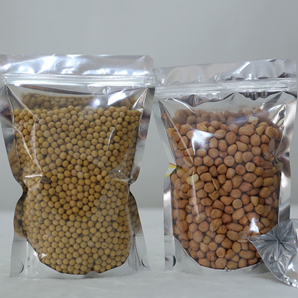 Custom Print Transparent Front Window Food Ziplock Bag Aluminium Stand Up Pouches For Coffee Bean Nuts Snaking