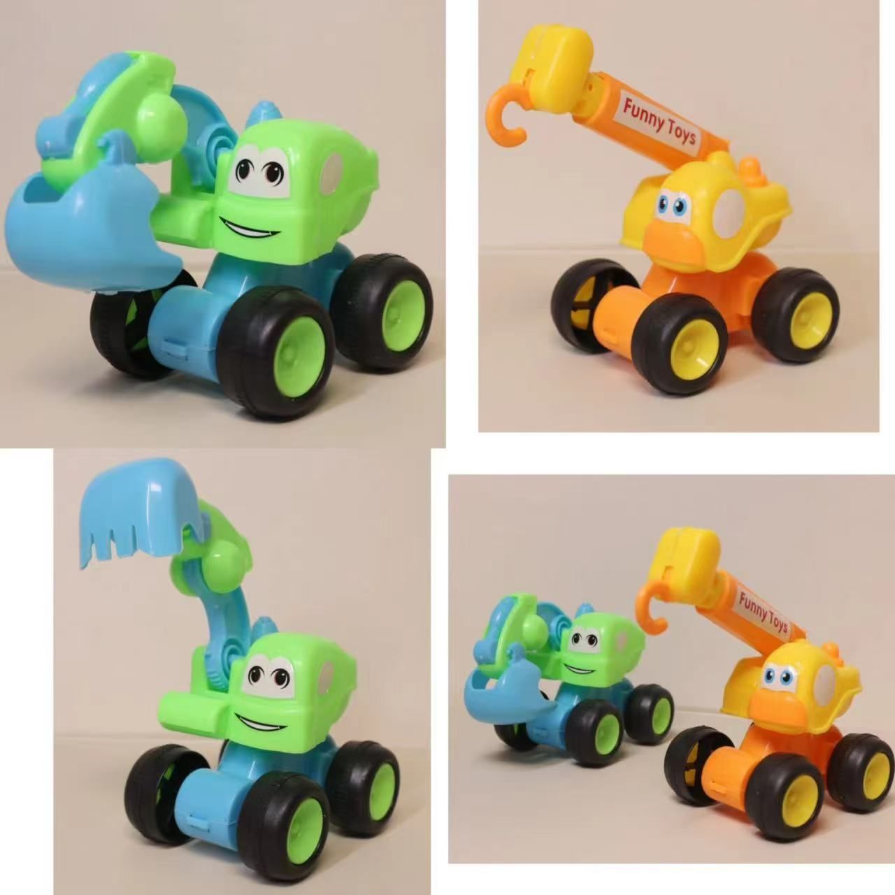 Inertial sliding children's engineering vehicle, boy's Q-version cartoon excavator, crane, anti fall stall toy, baby