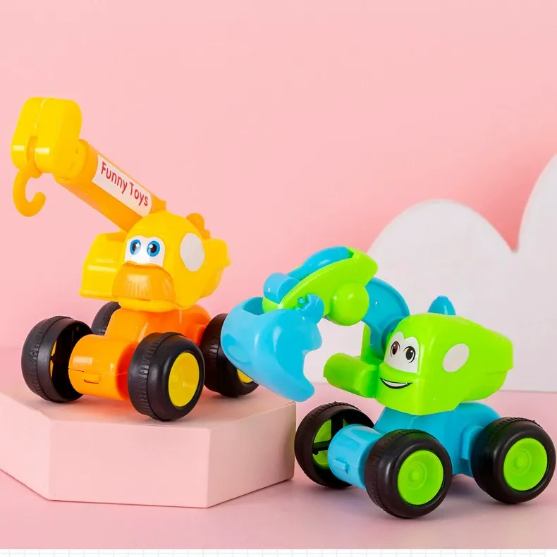 Inertial sliding children's engineering vehicle, boy's Q-version cartoon excavator, crane, anti fall stall toy, baby