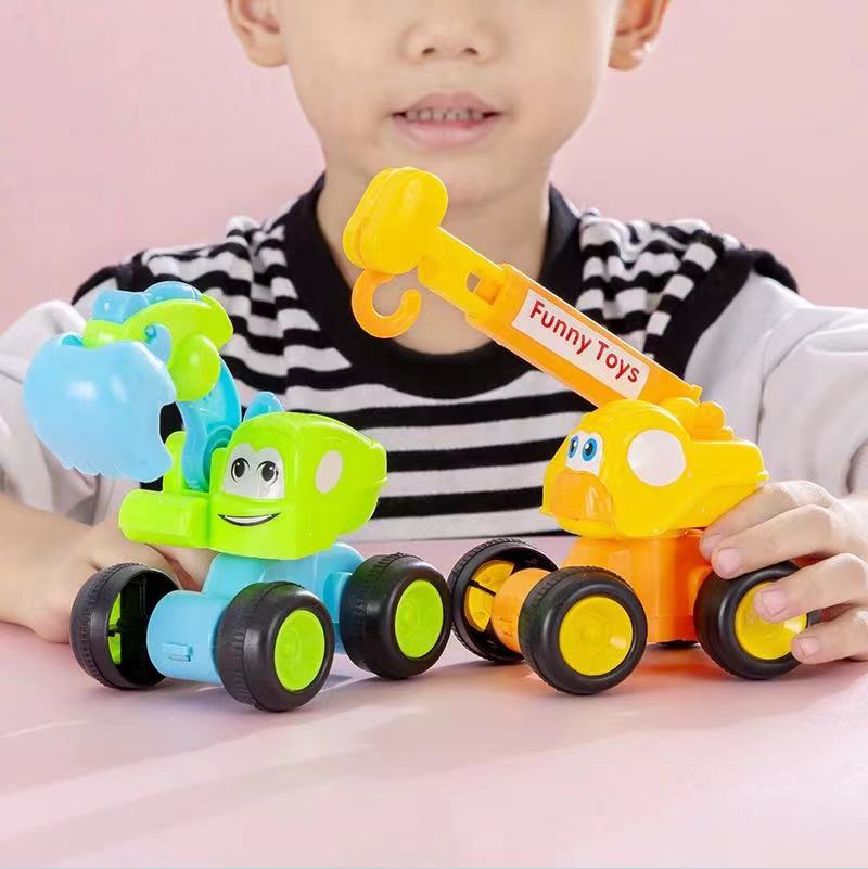 Inertial sliding children's engineering vehicle, boy's Q-version cartoon excavator, crane, anti fall stall toy, baby