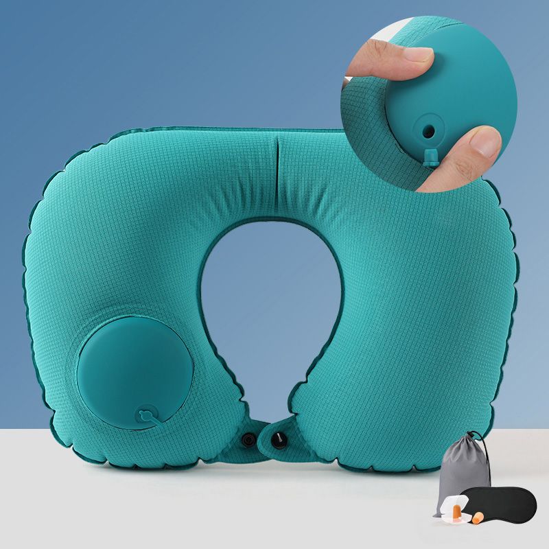 Custom New Style Ice Silk Grid Inflatable Neck Pillow For Travel And Comfort Business