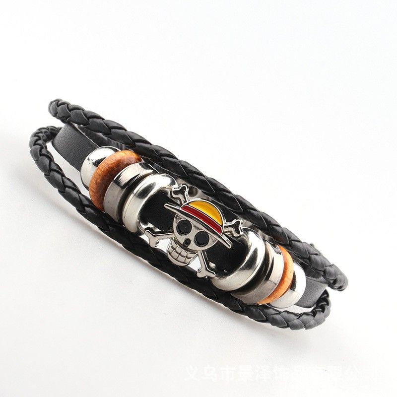 Leather bracelet weaving multi-layer punk pirate Luffy weaving anime peripherals punk leather bracelet