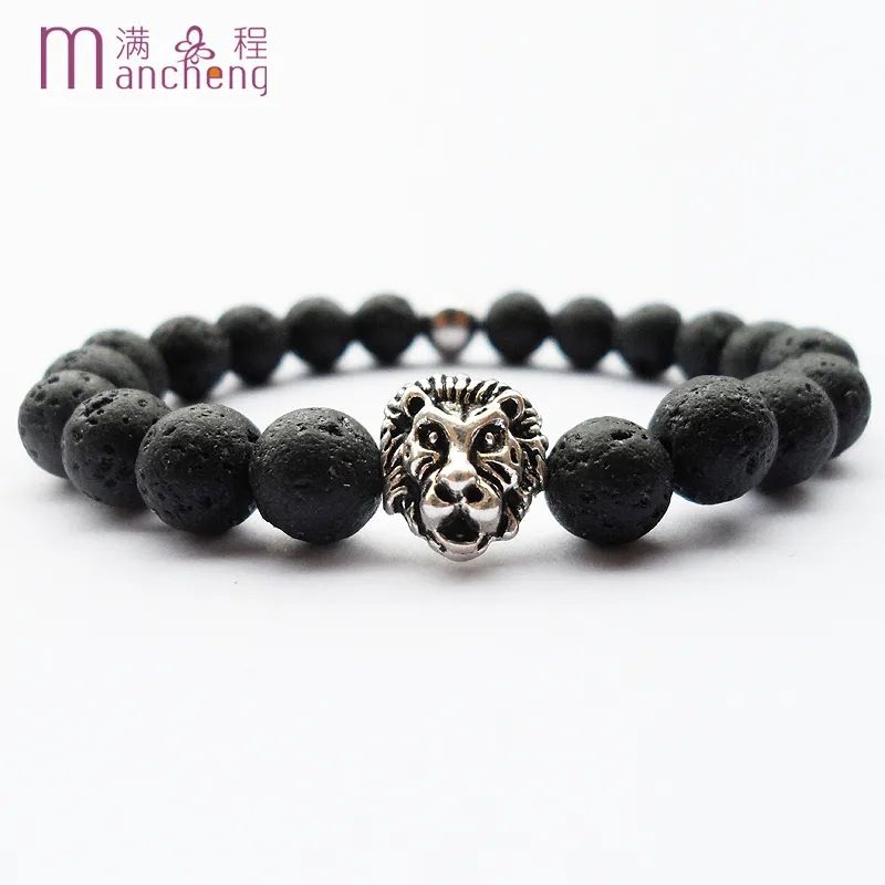 Men's Fashion, Natural Volcanic Magma, Stone Lion Awakening Bracelet, Couple Jewelry Gifts, Street Personality, Non-Mainstream H