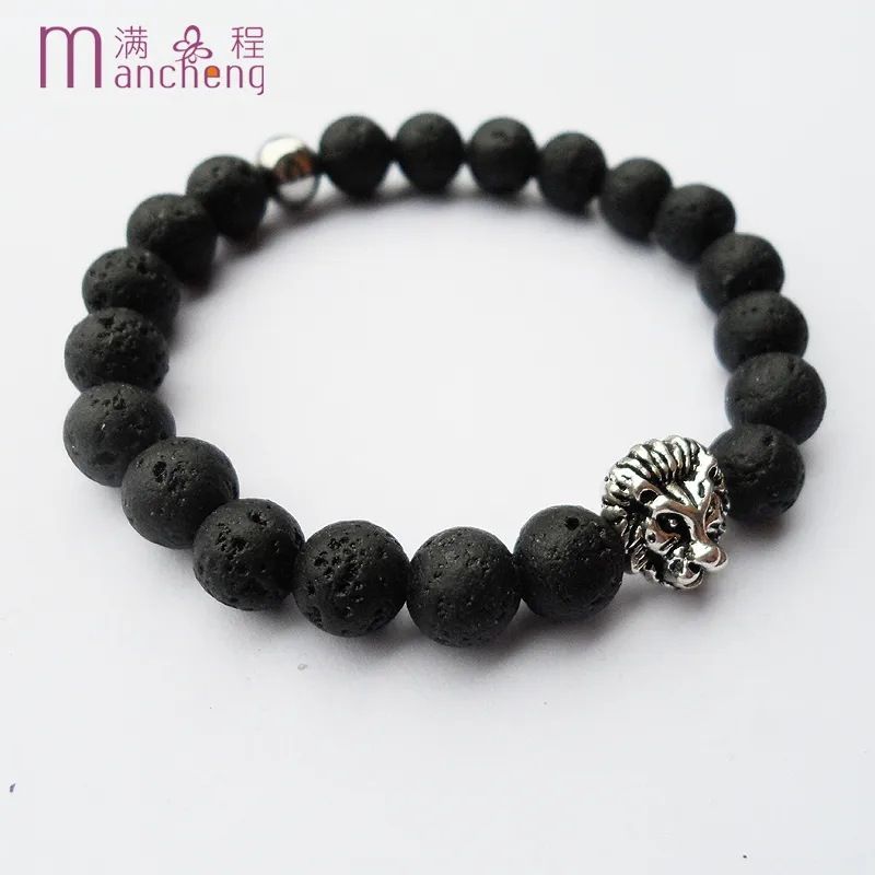 Men's Fashion, Natural Volcanic Magma, Stone Lion Awakening Bracelet, Couple Jewelry Gifts, Street Personality, Non-Mainstream H