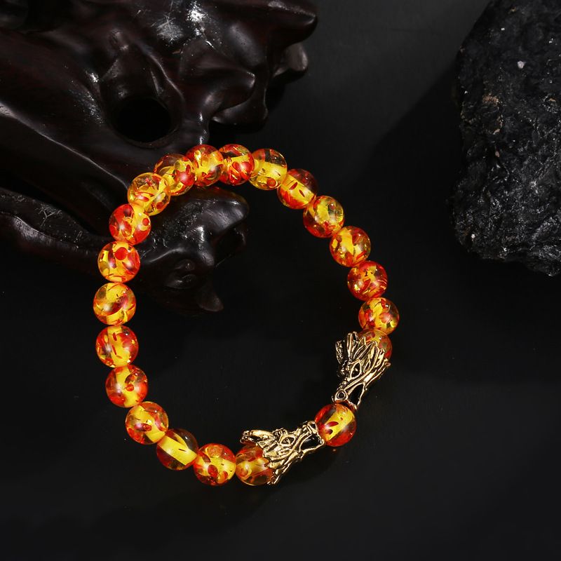 8mm natural stone men's gold double faucet fashion elastic bracelet