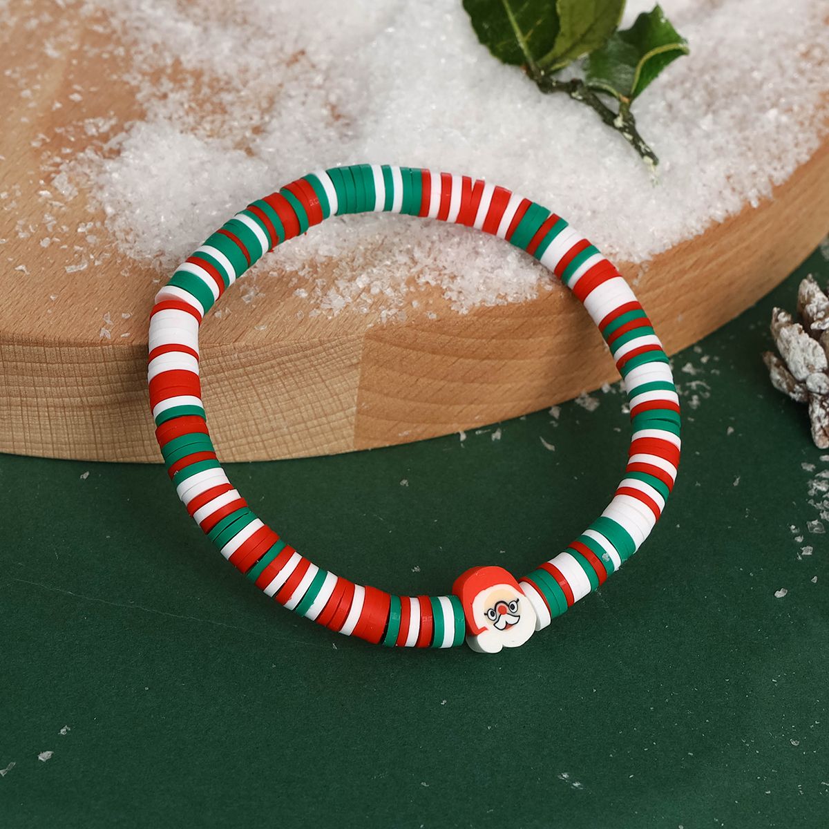 7 Pieces Christmas Soft Ceramic Zinc Alloy Santa Claus Handmade Beaded Elastic Adjustable Fashion Bracelet Set