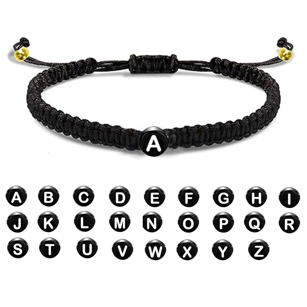 1 Piece Braided Rope Black 26 Alphabet Hand-Woven Adjustable Simple Fashion Bracelet