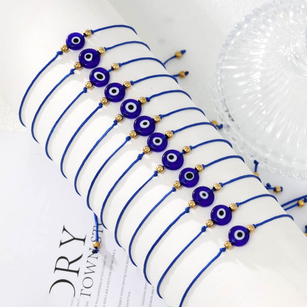 12 Pieces Braided Rope Lucite Blue Eyes Handmade Adjustable Simple Fashion Bracelet Set