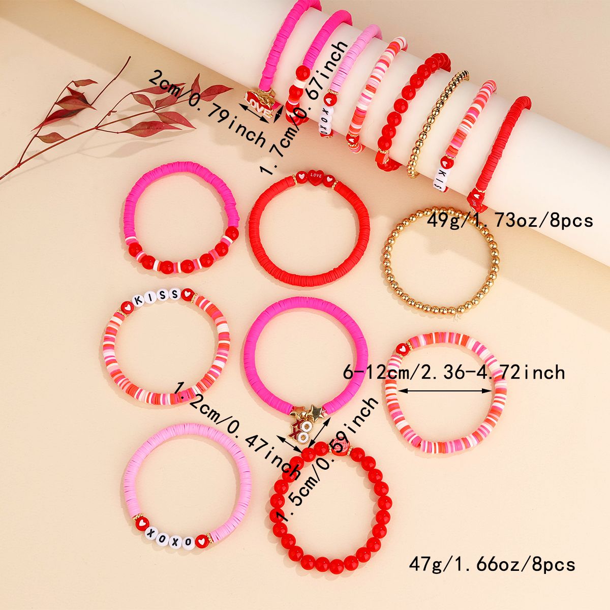 8 pieces soft ceramic zinc alloy alphabet pendant love handmade beaded elastic adjustable fashion bracelet set