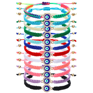 12 pieces braided rope zinc alloy diamond studded eyes hand woven adjustable fashionable bracelet set