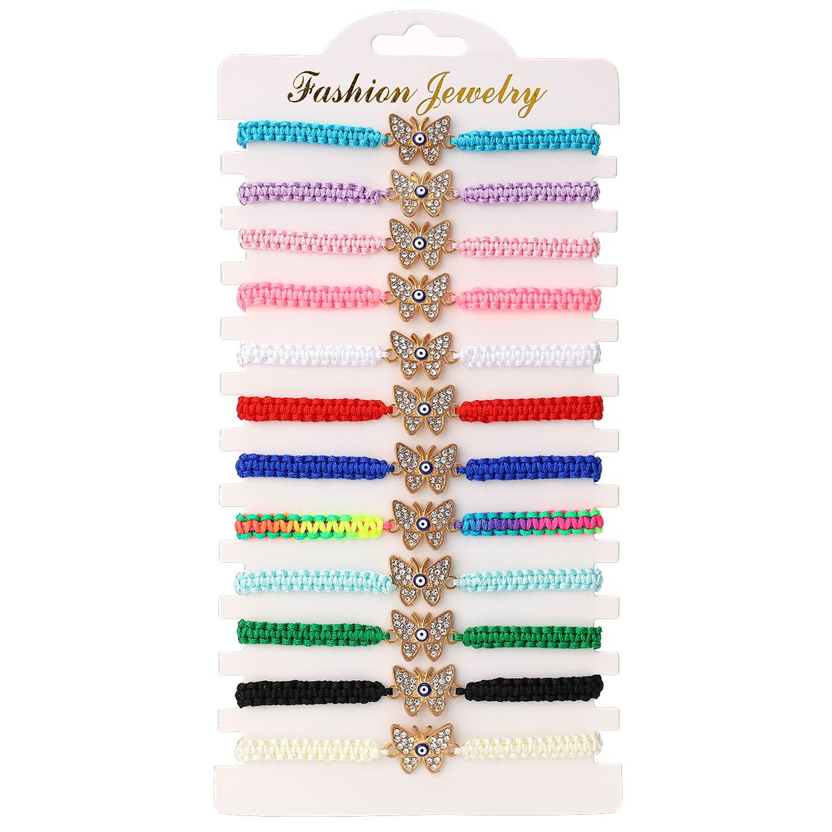 12 pieces woven rope zinc alloy diamond inlaid butterfly eye hand woven adjustable fashionable bracelet set