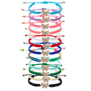 12 pieces woven rope zinc alloy diamond inlaid butterfly eye hand woven adjustable fashionable bracelet set