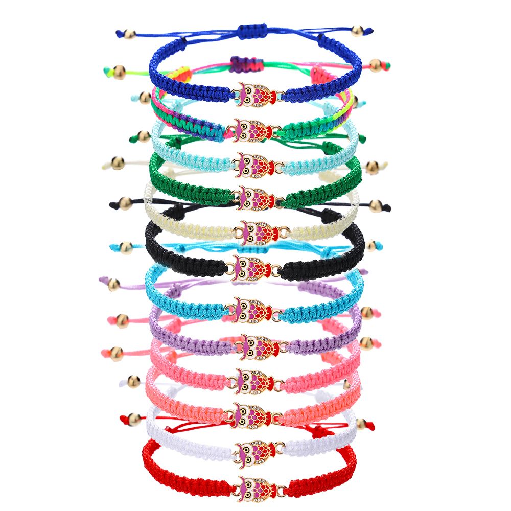 12 pieces woven rope zinc alloy owl hand woven adjustable fashionable bracelet set