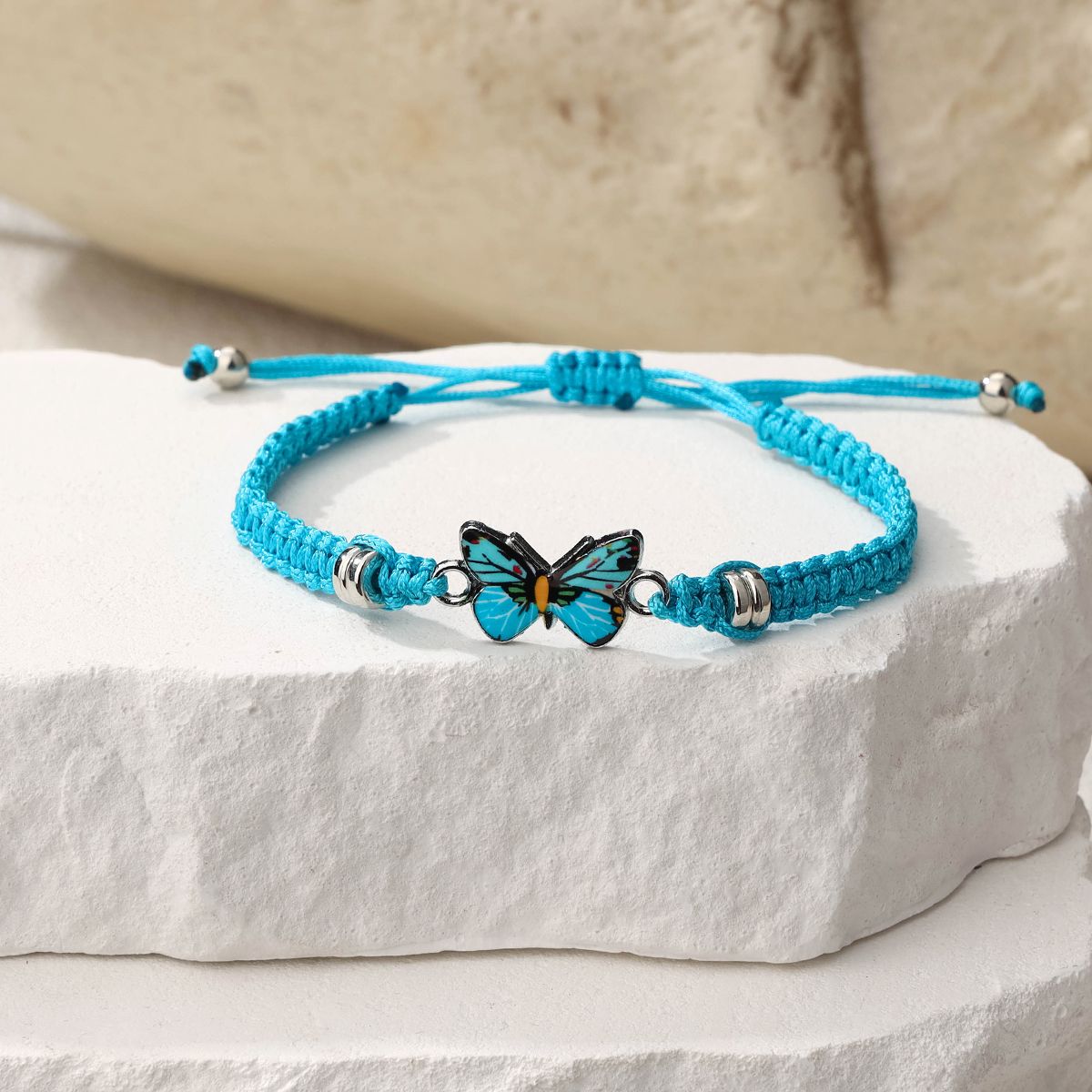 8 Pieces Braided Rope Zinc Alloy Printed Colourful Butterfly Handmade Adjustable Fashion Bracelet Set