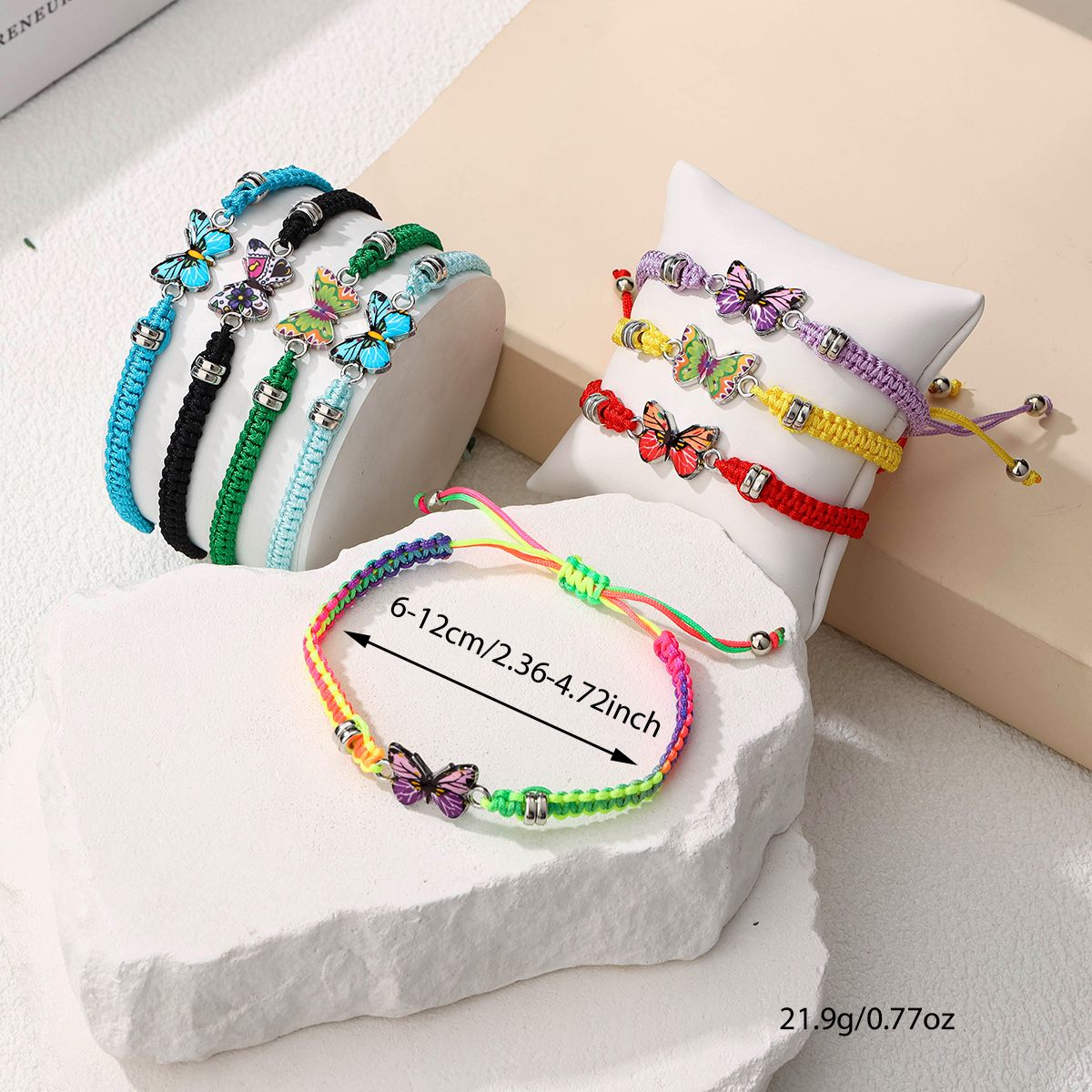 8 Pieces Braided Rope Zinc Alloy Printed Colourful Butterfly Handmade Adjustable Fashion Bracelet Set